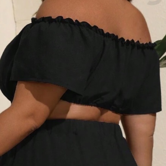 Plus Floral Tropical Print Off Shoulder Crop Top Maxi Skirt Set - Picture 6 of 8